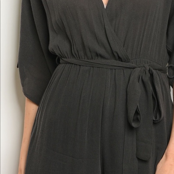 CHARCOAL ROMPER WITH 1/2 LENGTH FLUTTER SLEEVES - Picture 2 of 8